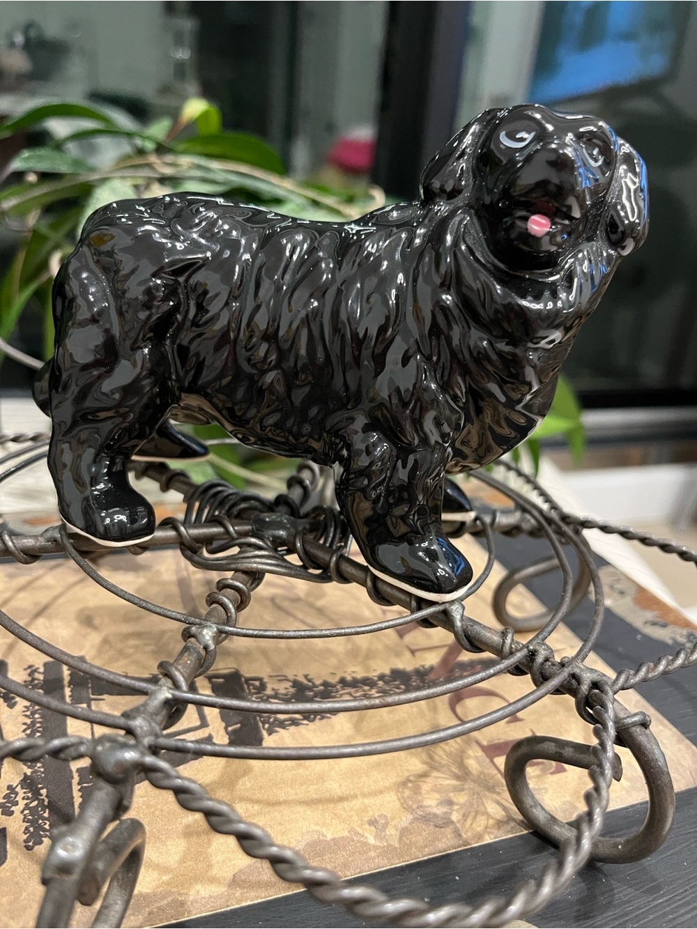 Vintage Black Dog Glossy Ceramic Figurine - perhaps a Newfoundlander